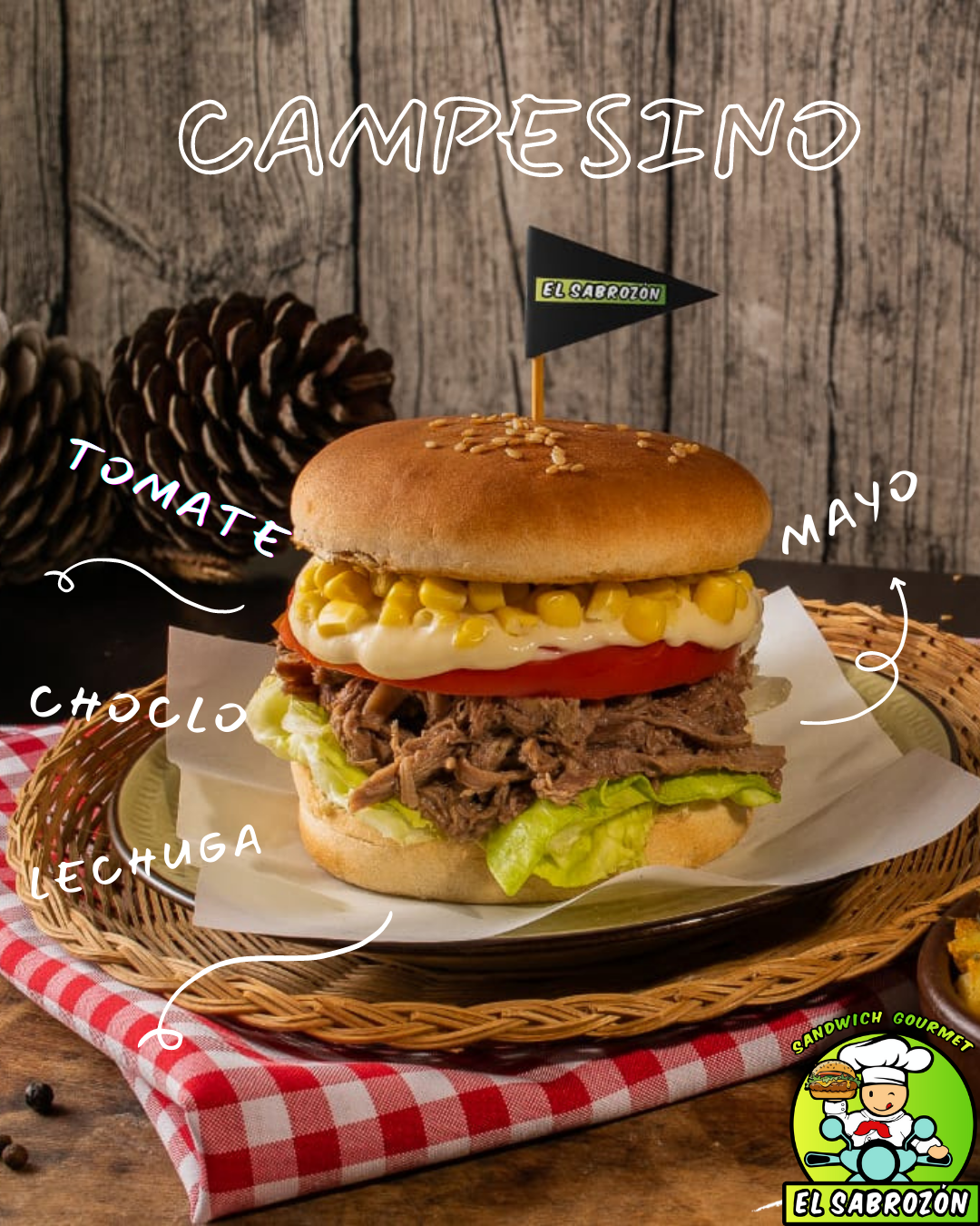 Sandwich Campesino - El Sabrozón (estilo burguer, hamburguesa)