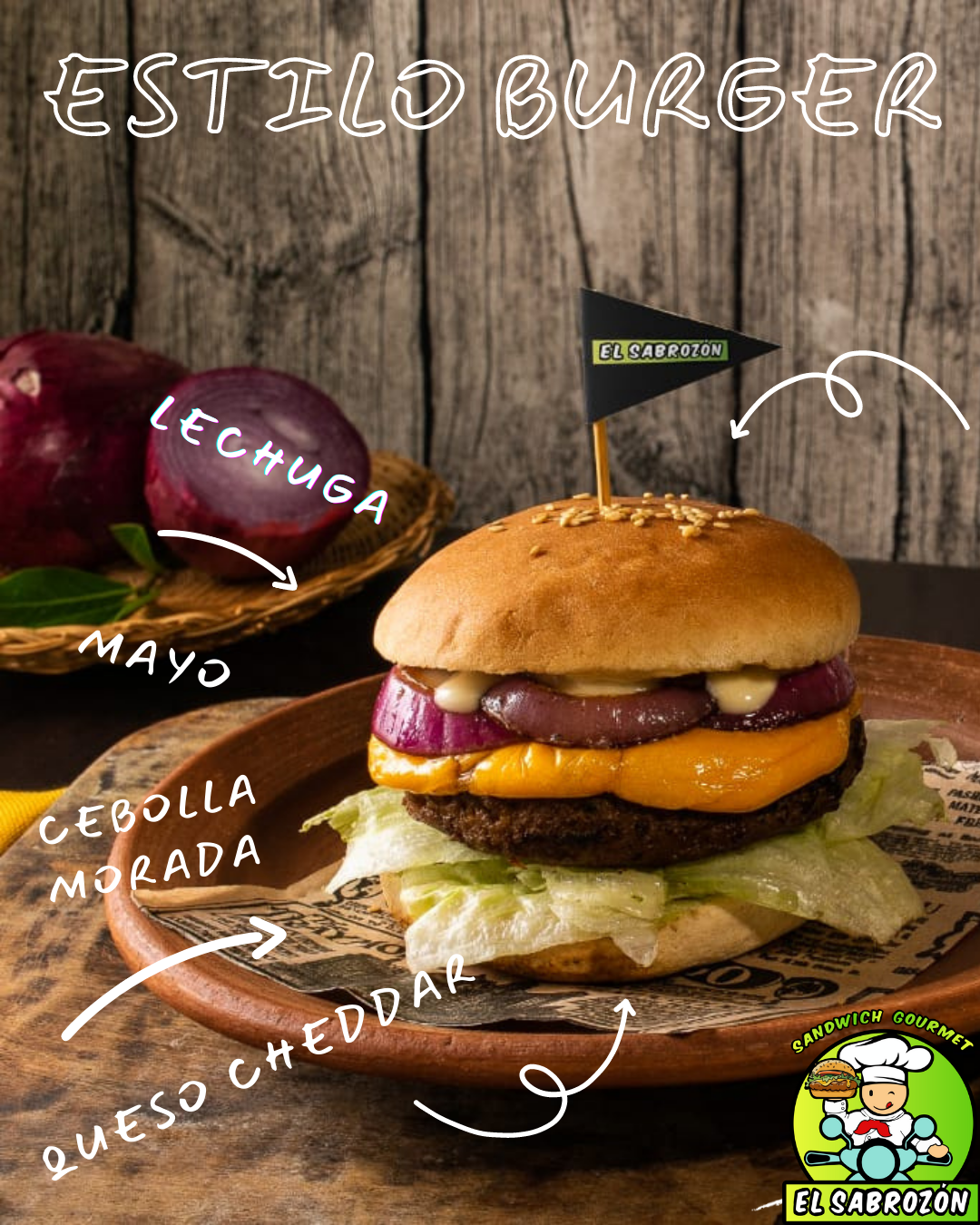 Sandwich Estilo Burguer - El Sabrozón (estilo burguer, hamburguesa)